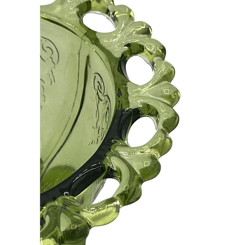 Vintage Green Glass Dessert Bowls Set Of 2 With Decorative Rim Floral Design - Picture 8 of 15